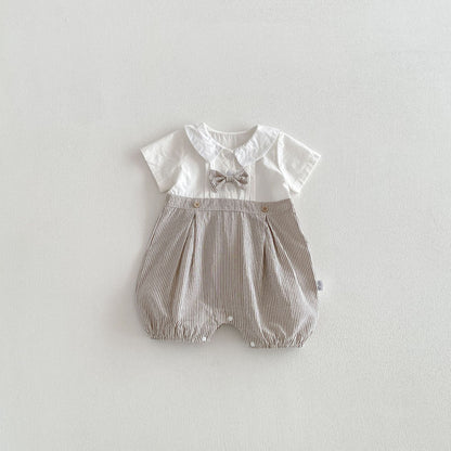 Summer Arrival Baby Boys Short Sleeves Color Patchwork Turn-down Bodysuit, MyKids-USA®, Bodysuits, MyKids-USA - Size/Age - 66 (3-6M) - Color - Beige -  -  - TR2603182147-A.