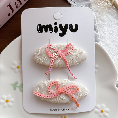 Collection of Flowers Embroidered Hair Clips, MyKids-USA®, Hair Pins, Claws & Clips, MyKids-USA - Size/Age - Average Size (0-12Y） - Color - Pink -  -  - TR2605022133-D.