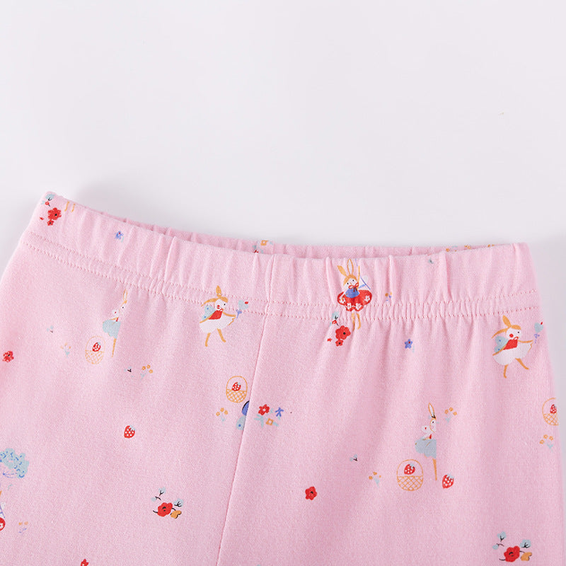 Summer Hot Selling Baby Kids Girls Fly Sleeves Cartoon Pattern T-shirt and Pants Clothing Set