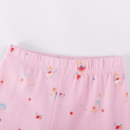 Summer Hot Selling Baby Kids Girls Fly Sleeves Cartoon Pattern T-shirt and Pants Clothing Set