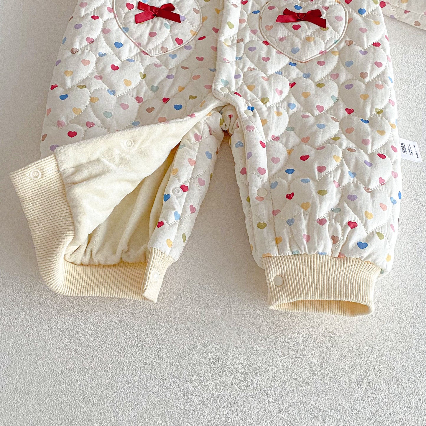 Winter Arrival Baby Girls Long Sleeves Hearts Pattern Fleece-Lined Rompers