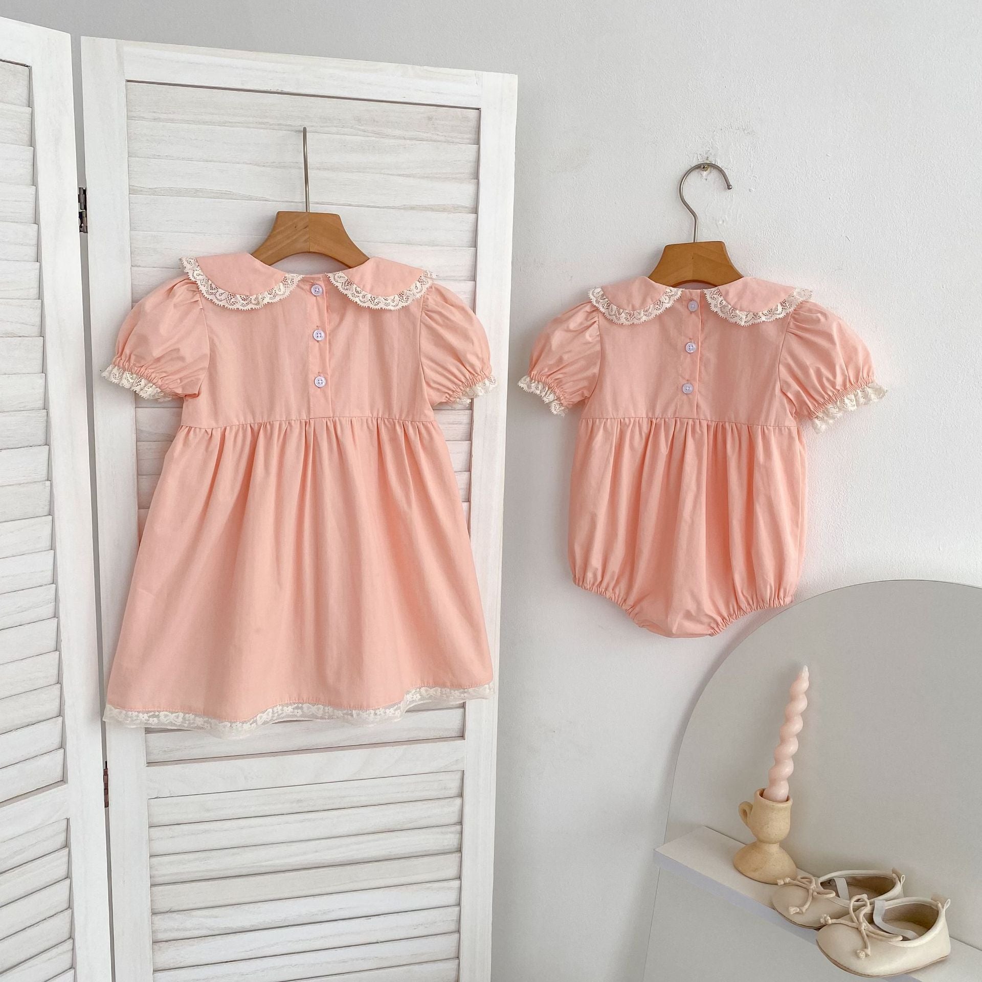 Summer Girls Flowers Pattern Embroidered Lace Trim Onesies and Dress – Princess Sister Matching Set, MyKids-USA®, Baby & Children's One-Pieces, MyKids-USA -  -  -  -  -  -  - .