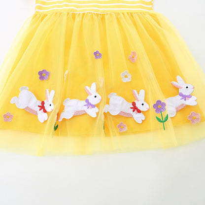 Summer Arrival Baby Girls Cute Rabbits Pattern Tulle Patchwork Short Sleeves Dress, MyKids-USA®, Baby & Toddler Dresses, MyKids-USA -  -  -  -  -  -  - 