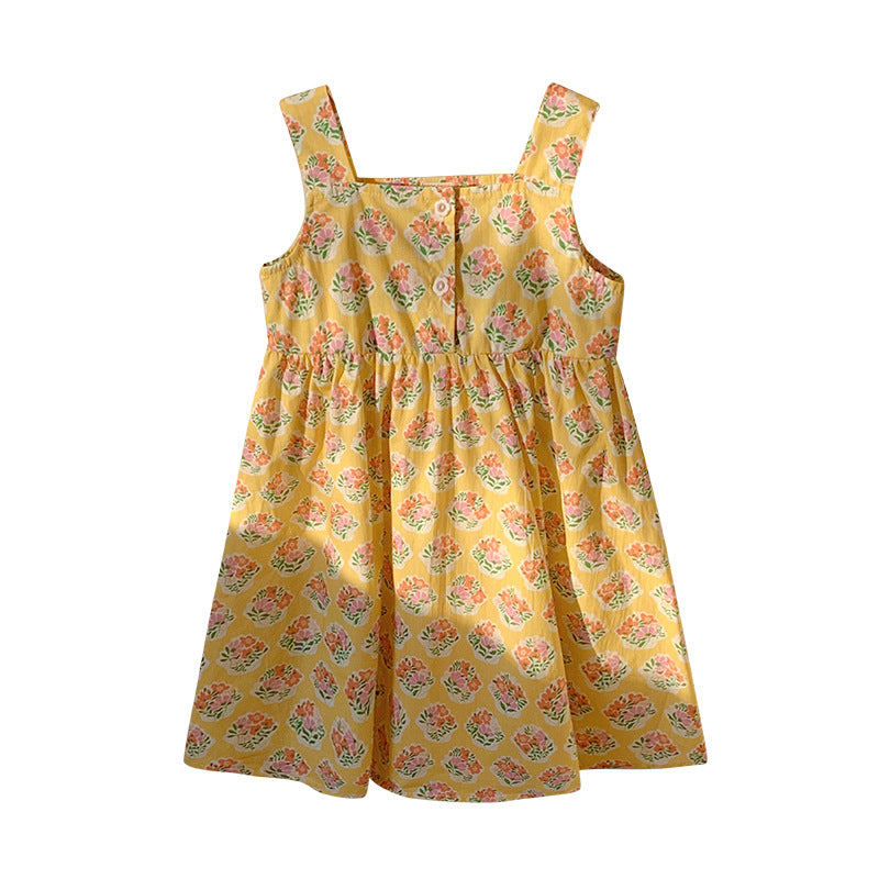 Summer Arrival Flowers Pattern Sleeveless Strap Dress for Stylish Girls, MyKids-USA®, Baby & Toddler Dresses, MyKids-USA - Size/Age - 90 (12-24M) - Color - Yellow -  -  - TR2503171612-B