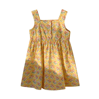 Summer Arrival Flowers Pattern Sleeveless Strap Dress for Stylish Girls, MyKids-USA®, Baby & Toddler Dresses, MyKids-USA - Size/Age - 90 (12-24M) - Color - Yellow -  -  - TR2503171612-B