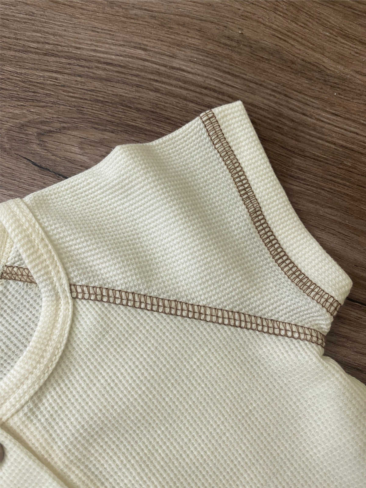 Summer Arrival Baby Short Sleeves Patchwork Waffle Grid Rompers Bodysuits