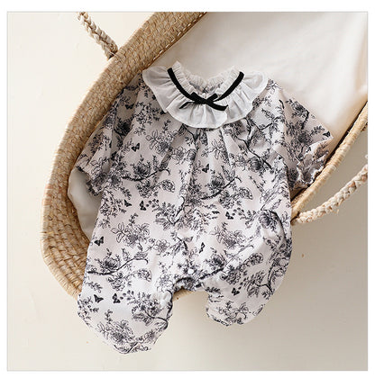 Autumn and Spring Arrival Baby Girls Chinese Painting Pattern Long Sleeves Rompers with Collar, MyKids-USA®, Baby One-Pieces, MyKids-USA -  -  -  -  -  -  - 