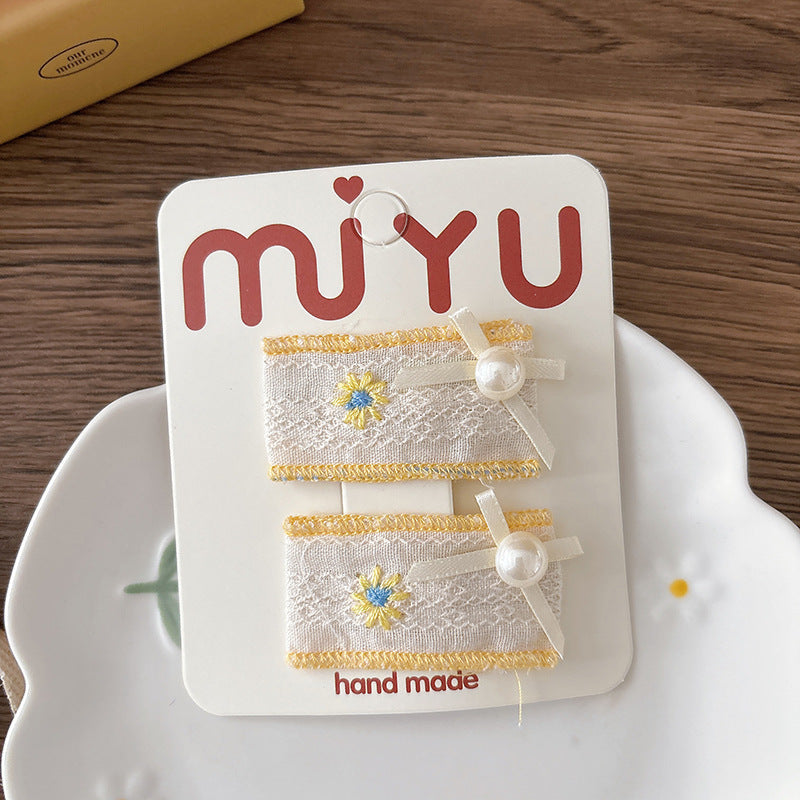 Collection of 2 Versatile Cute Flowers Embroidered Cloth Design Hair Clips, MyKids-USA®, Hair Pins, Claws & Clips, MyKids-USA - Size/Age - Average Size (0-12Y） - Color - Yellow -  -  - TR2602051022-D.
