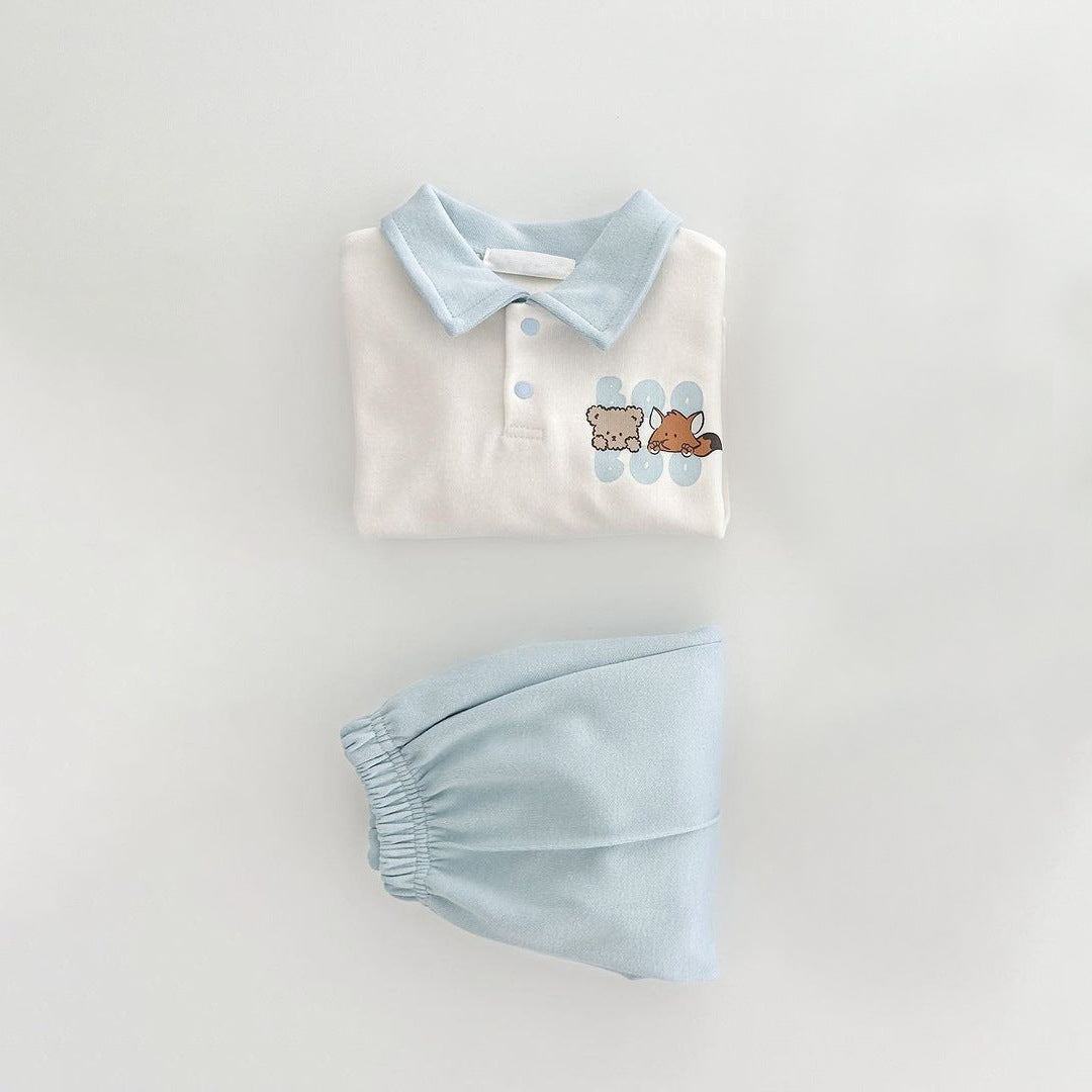 MyKids-USA® Autumn Baby Unisex Long Sleeves Cartoon Polo Sweatshirt and Plain Pants Clothing Set