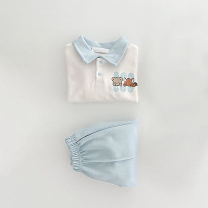 MyKids-USA® Autumn Baby Unisex Long Sleeves Cartoon Polo Sweatshirt and Plain Pants Clothing Set