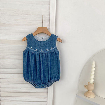 Summer Girls Flowers Pattern Denim Bodysuit and Dress – Princess Sister Matching Set, MyKids-USA®, Baby & Children's Outfits, MyKids-USA - Size/Age - 66 (3-6M) - Color - Blue -  -  - TR2604072153-A.