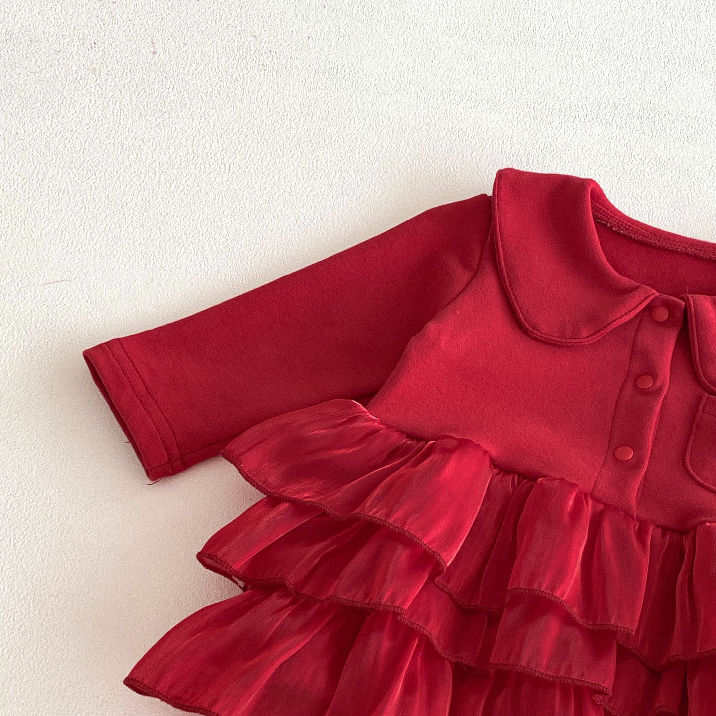 Autumn Arrival Baby Girls Long Sleeves Red Solid Color Ruffle Onesies, MyKids-USA®, Baby One-Pieces, MyKids-USA -  -  -  -  -  -  - 