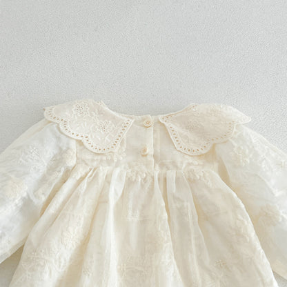 MyKids-USA® Autumn Flowers Embroidered Solid Color Baby Kids Girls Princess Dress
