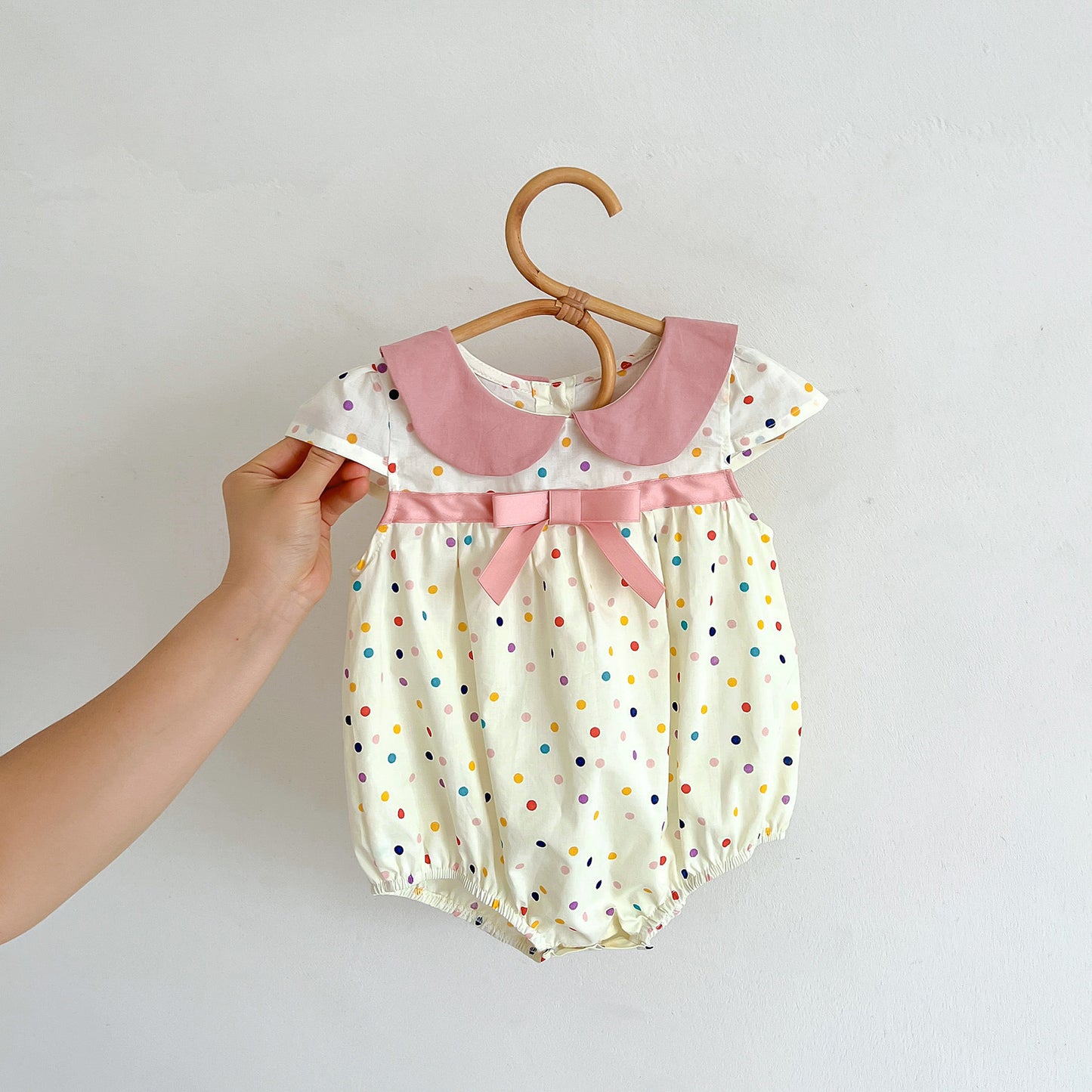 Hot Selling Summer Girls Colorful Dots Pattern Peter Pan Collar Thin Onesies