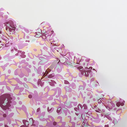 Summer Arrival Purple Flowers Pattern Fly Sleeves Ruffle Neck Dress for Stylish Girls, MyKids-USA®, Baby & Toddler Dresses, MyKids-USA -  -  -  -  -  -  - 