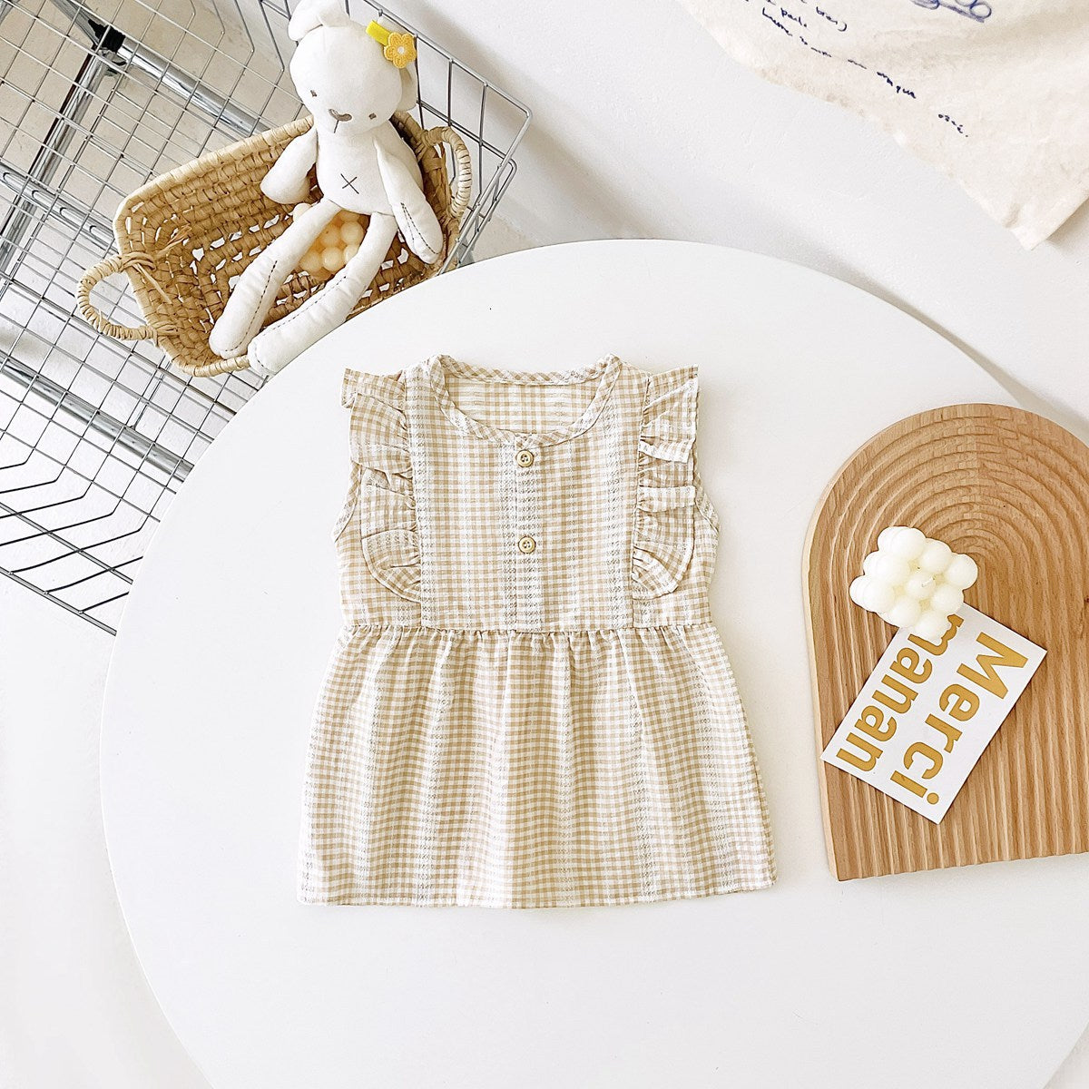 Arrival Summer Baby Girls Plaid Sleeveless Cotton Dress, MyKids-USA®, Baby & Toddler Dresses, MyKids-USA - Size/Age - 80 (9-12M) - Color - Beige -  -  - TR2403202256-A