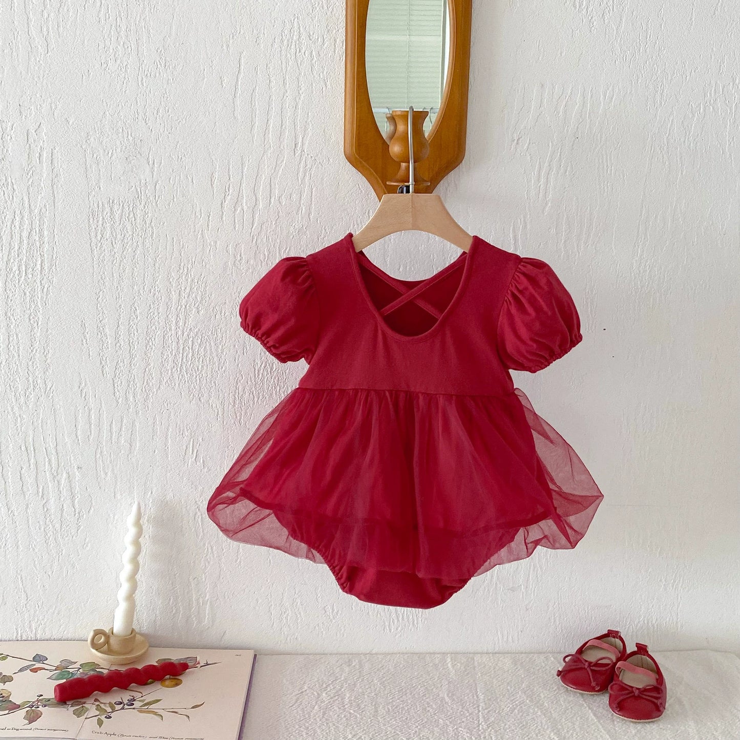 Summer Arrival Baby Girls Short Sleeves Tulle Decorated Onesies, MyKids-USA®, Baby One-Pieces, MyKids-USA -  -  -  -  -  -  - 