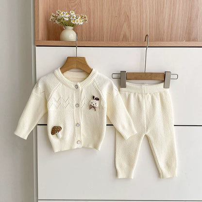 Arrival Autumn Baby Girls Long Sleeves Hollow-out and Cartoon Pattern Knitted Top Cardigan and Long Trousers Clothing Set, MyKids-USA®, Baby & Toddler Outfits, MyKids-USA - Size/Age - 66 (3-6M) - Color - Beige -  -  - TR2507182202-A