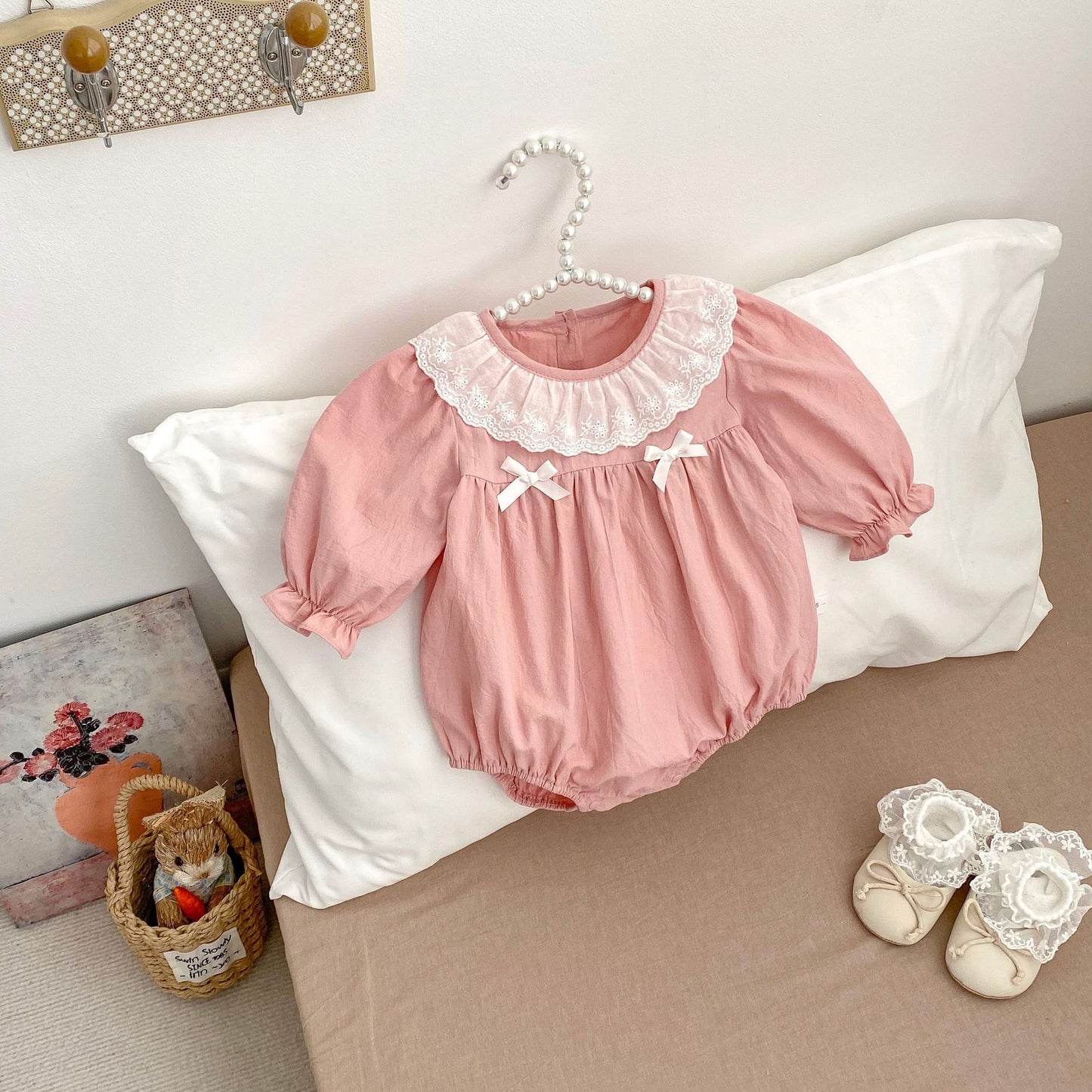 Spring Arrival Baby Girls Long Sleeves Floral Embroidered Collar Onesies Bodysuits, MyKids-USA®, Baby One-Pieces, MyKids-USA -  -  -  -  -  -  - 