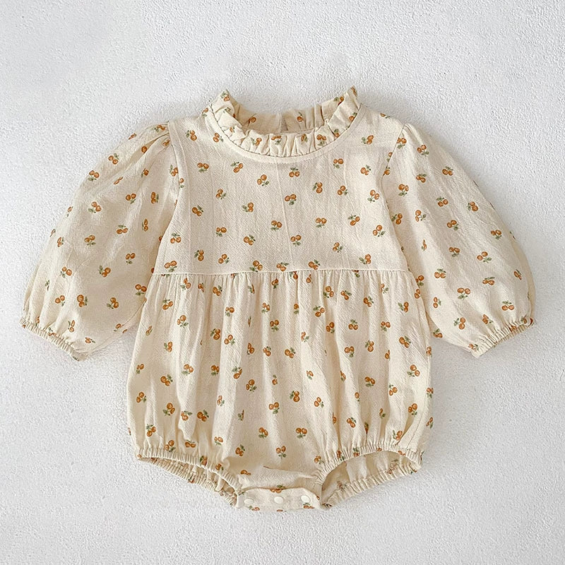 Autumn Baby Girls French-style Flowers Pattern Long Sleeves Onesies and Dress with Ruffle Neck – Princess Sister Matching Set, MyKids-USA®, Baby & Toddler Dresses, MyKids-USA - Size/Age - 66 (3-6M) - Color - Apricot -  -  - TR2507222316-A