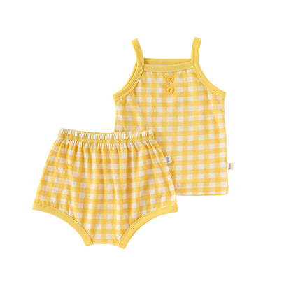 Design Summer Baby Kids Girls Sleeveless Plaid Vest with Shorts Set, MyKids-USA®, Baby & Children's Outfits, MyKids-USA - Size/Age - 73 (6-9M) - Color - Yellow -  -  - TR2606012328-D.