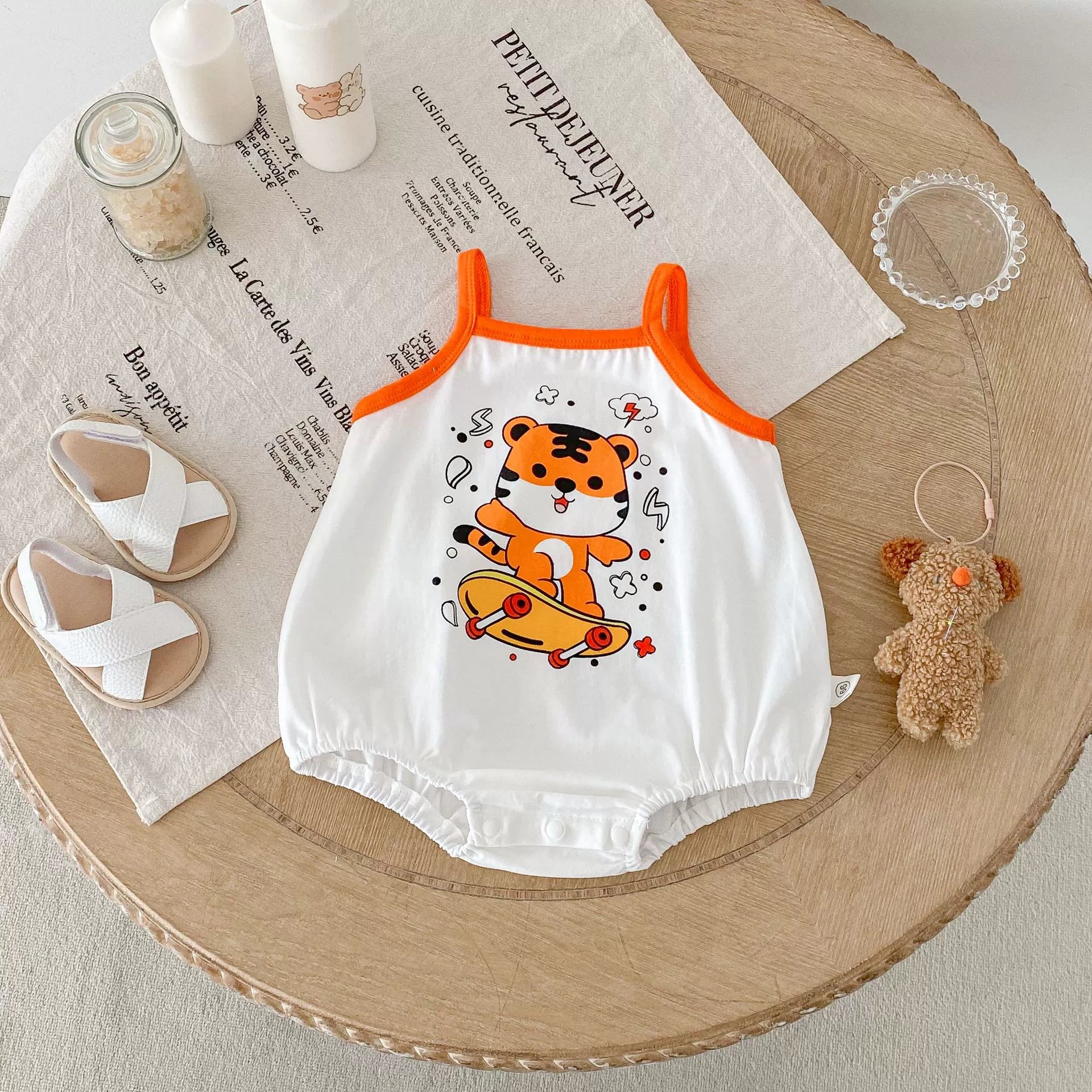 Summer Arrival Baby Unisex Cute Cartoon Tiger Pattern Sleeveless Onesies, MyKids-USA®, Baby One-Pieces, MyKids-USA - Size/Age - 66 (3-6M) - Color - Beige -  -  - TR2505172129-A
