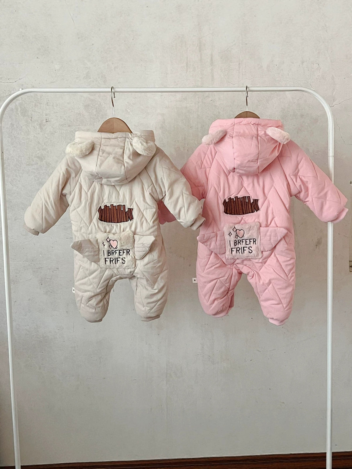 MyKids-USA® Winter Arrival Baby Long Sleeves Warm Letters Pattern Cotton-Padded Hooded Rompers