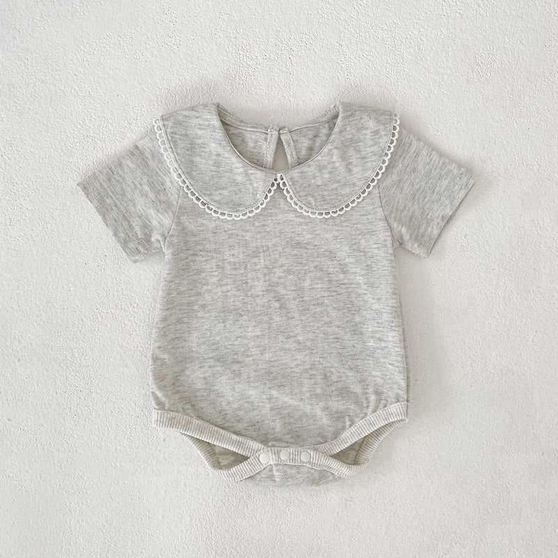 Summer Arrival Baby Girls Solid Color Lace Trim Collar Bodysuit, MyKids-USA®, Bodysuits, MyKids-USA - Size/Age - 66 (3-6M) - Color - Grey -  -  - TR2512290902-A.