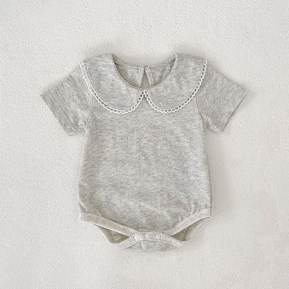 Summer Arrival Baby Girls Solid Color Lace Trim Collar Bodysuit, MyKids-USA®, Bodysuits, MyKids-USA - Size/Age - 66 (3-6M) - Color - Grey -  -  - TR2512290902-A.