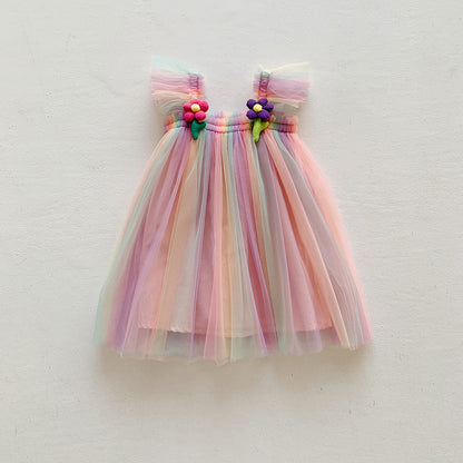 Summer Baby Kids Girls Fly Sleeves Flowers Pattern Gradient Tulle Strap Dress, MyKids-USA®, Baby & Children's Dresses, MyKids-USA - Size/Age - 80 (9-12M) - Color - Pink -  -  - TR2605202150-C.