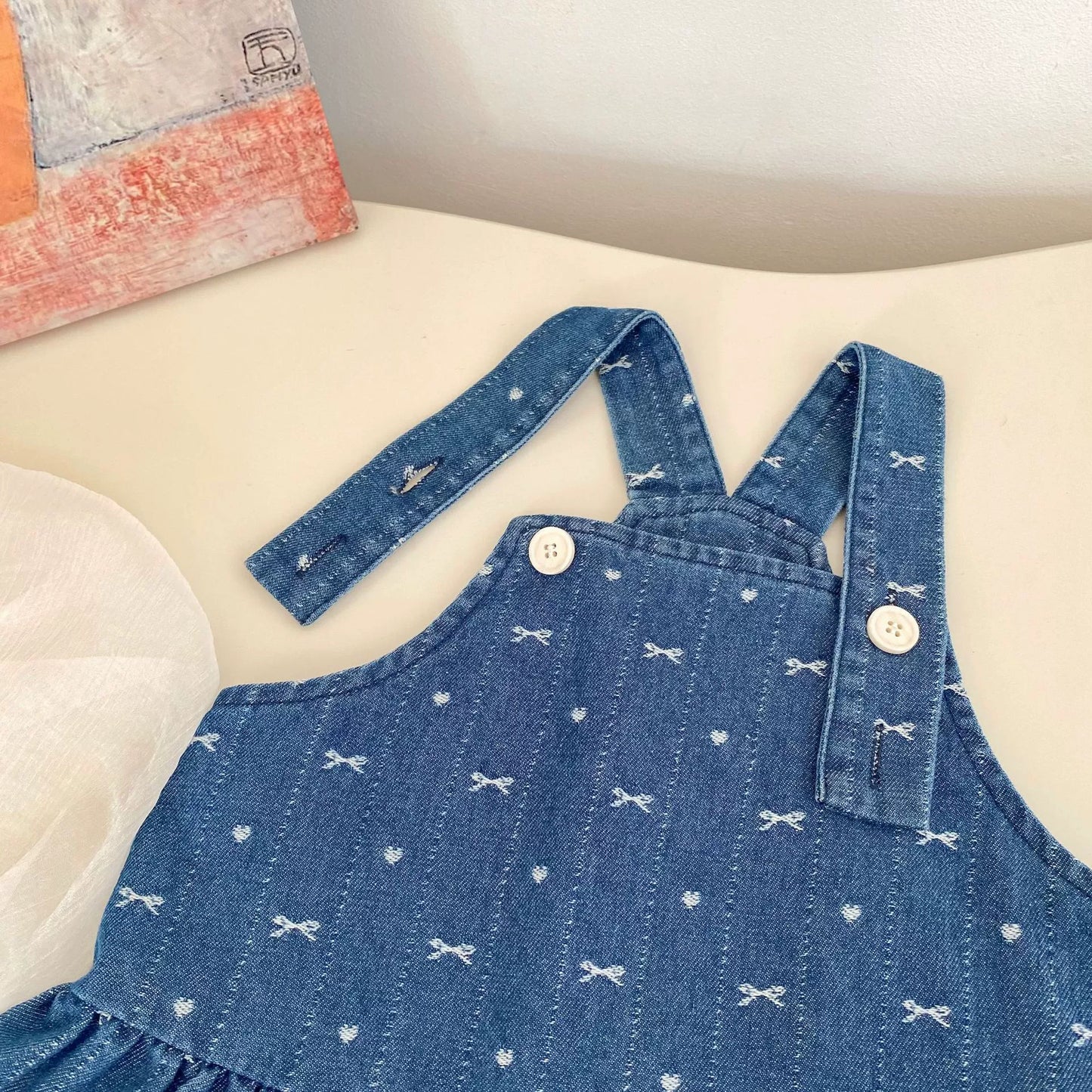 Spring and Autumn Baby Kids Girls Cherry Pattern Long Sleeves Beige Top and Denim Sleeveless Dress Clothing Set, MyKids-USA®, Baby & Toddler Dresses, MyKids-USA -  -  -  -  -  -  - 