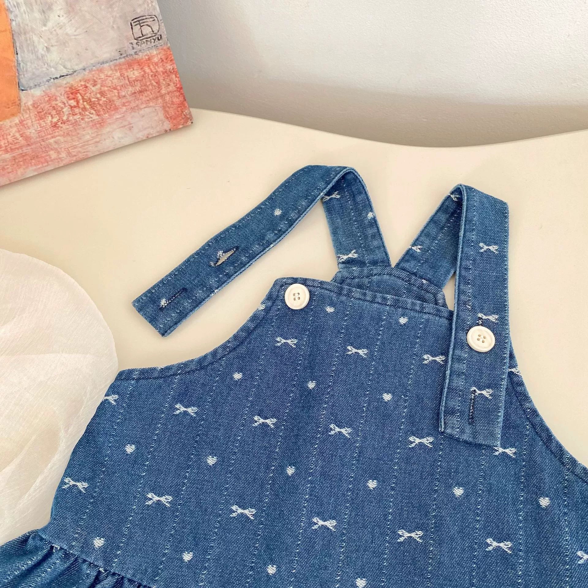 Spring and Autumn Baby Kids Girls Cherry Pattern Long Sleeves Beige Top and Denim Sleeveless Dress Clothing Set, MyKids-USA®, Baby & Toddler Dresses, MyKids-USA -  -  -  -  -  -  - 