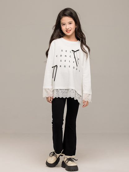 Arrival Autumn Kids Girls Long Sleeves Letters Pattern Top and Black Flared Pants Sets