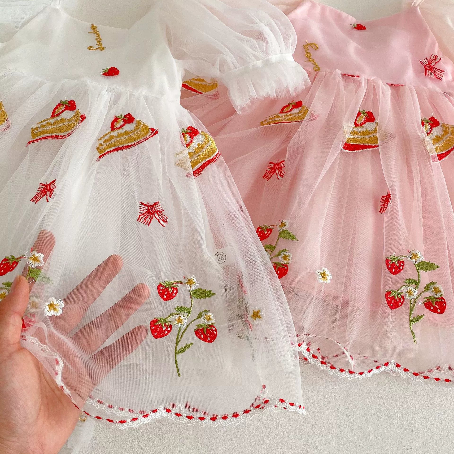 Summer Arrival Baby Girls Flowers and Fruits Embroidered Tulle Design Short Sleeves Dress, MyKids-USA®, Baby & Toddler Dresses, MyKids-USA -  -  -  -  -  -  - 