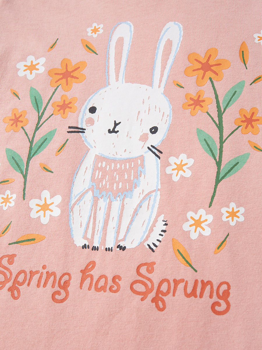 Round Neck Rabbit Cartoon Girls’ T-Shirt In European And American Style For Summer, MyKids-USA®, Baby & Toddler Tops, MyKids-USA -  -  -  -  -  -  - 