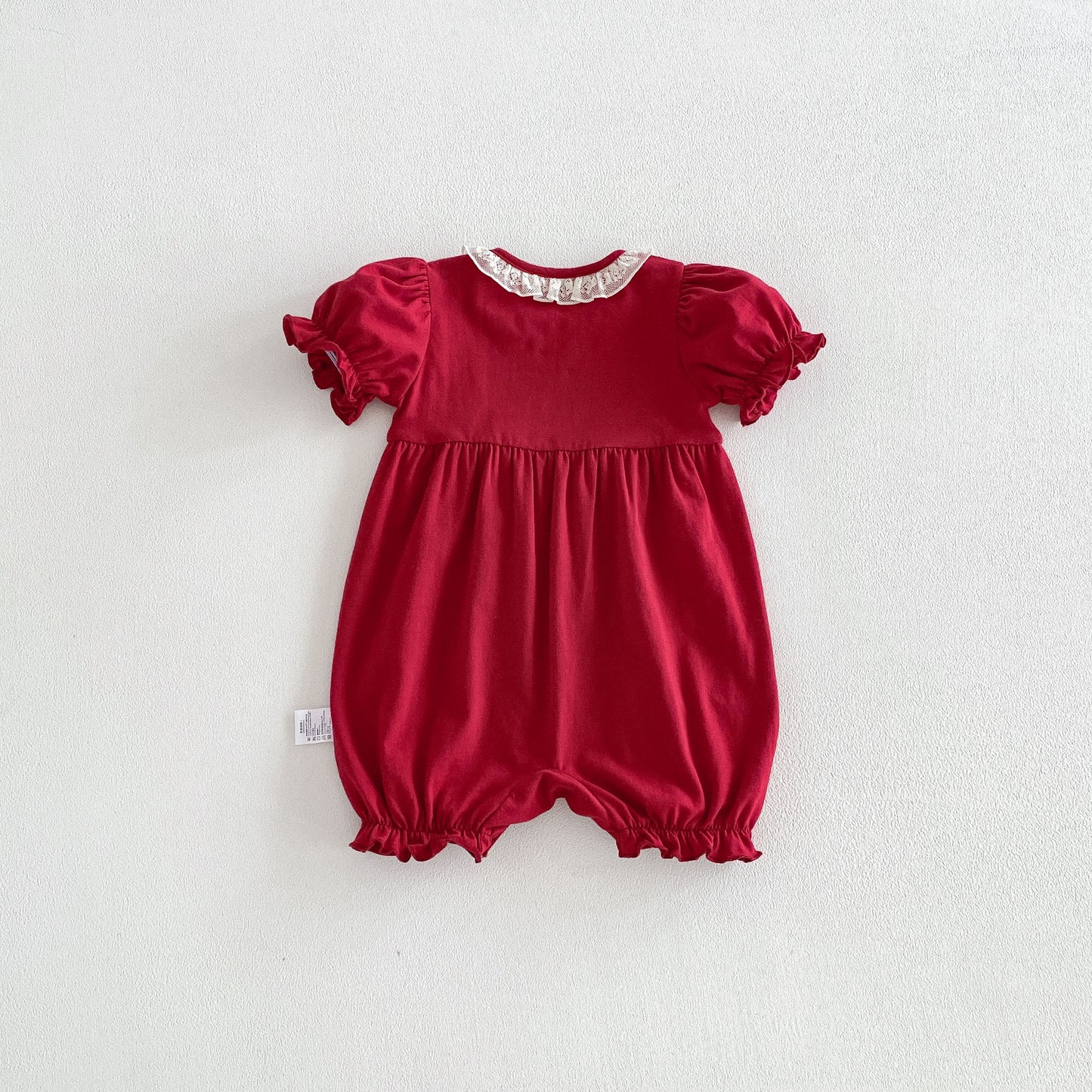 Arrival Summer Baby Kids Girls Short Sleeves Lace Trim Red Rompers