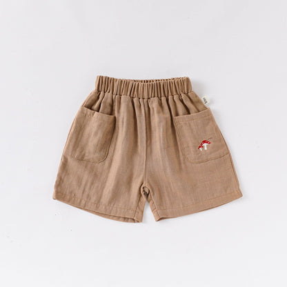 Summer Arrival Kids Unisex Cotton Casual Style Animals Embroidered Pattern Pocketed Shorts, MyKids-USA®, Shorts, MyKids-USA - Size/Age - 73 (6-9M) - Color - Coffee -  -  - TR2504282012-C
