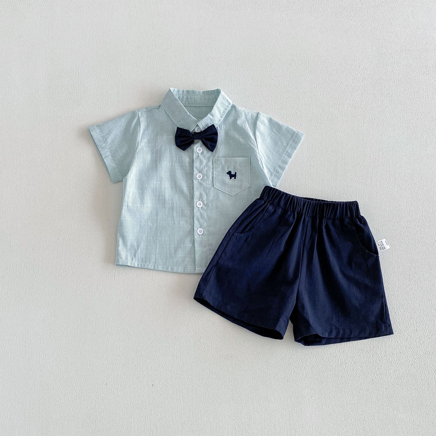 Summer Baby Kids Boys Short Sleeves Striped Shirt and Plain Shorts Clothing Set, MyKids-USA®, Baby & Children's Outfits, MyKids-USA - Size/Age - 80 (9-12M) - Color - Green -  -  - TR2604232333-B.