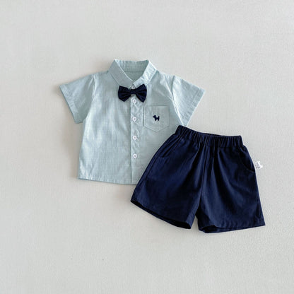 Summer Baby Kids Boys Short Sleeves Striped Shirt and Plain Shorts Clothing Set, MyKids-USA®, Baby & Children's Outfits, MyKids-USA - Size/Age - 80 (9-12M) - Color - Green -  -  - TR2604232333-B.