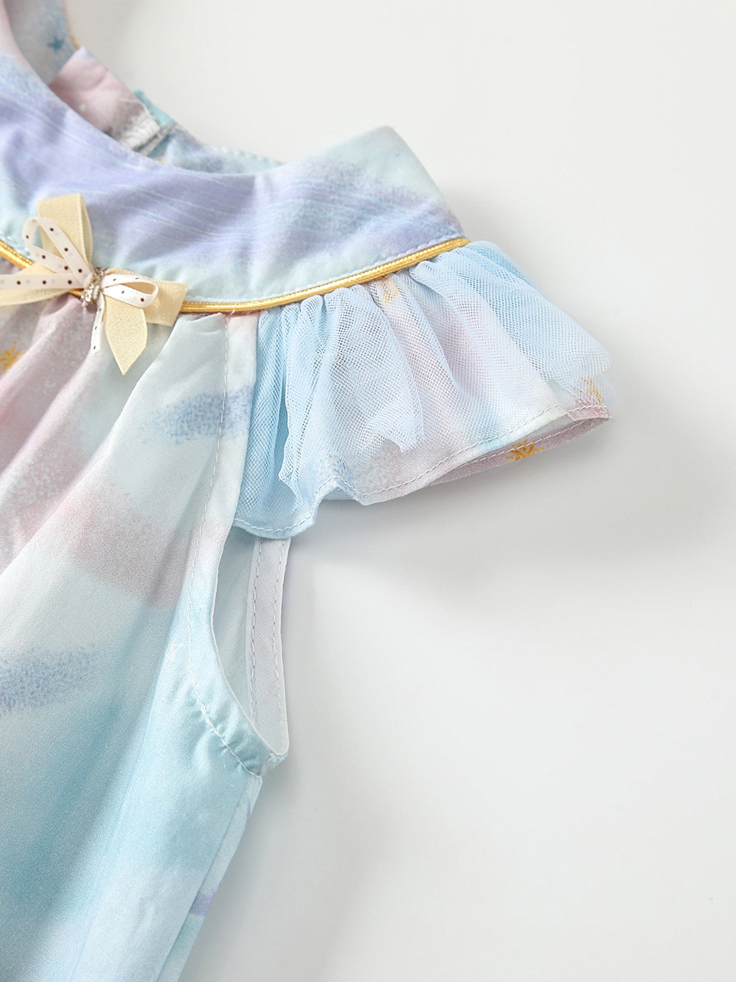 Summer Arrival Moon and Stars Pattern Fly Sleeves Dress for Stylish Girls