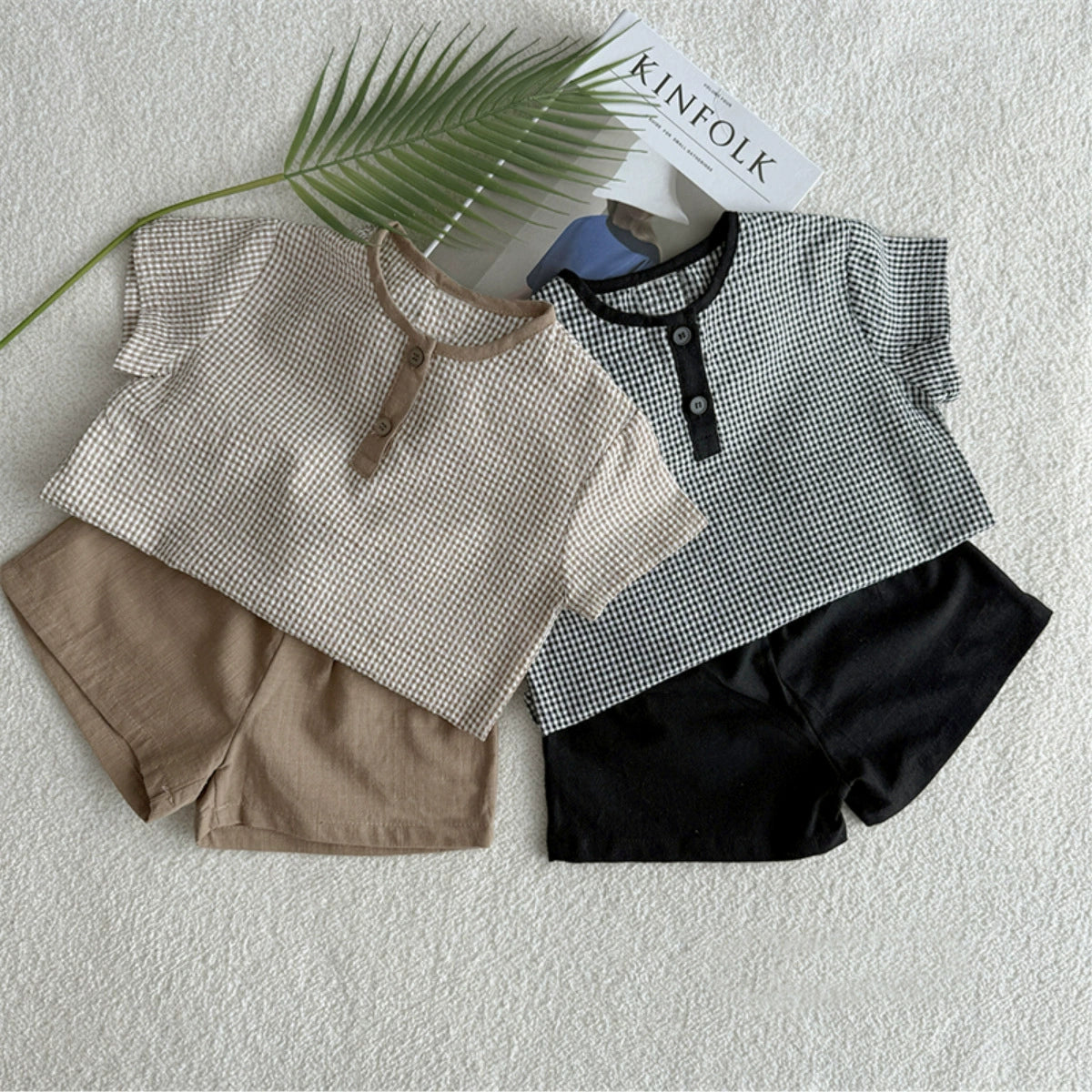 Summer Hot Selling Baby Kids Unisex Short Sleeves Plaid Pattern Shirt and Plain Shorts Clothing Set, MyKids-USA®, Baby & Toddler Outfits, MyKids-USA -  -  -  -  -  -  - 