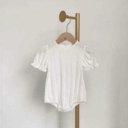 Summer Arrival Baby Girls Simple Short Sleeves Solid Color Striped Onesies, MyKids-USA®, Baby One-Pieces, MyKids-USA - Size/Age - 66 (3-6M) - Color - Beige -  -  - TR2506071945-B