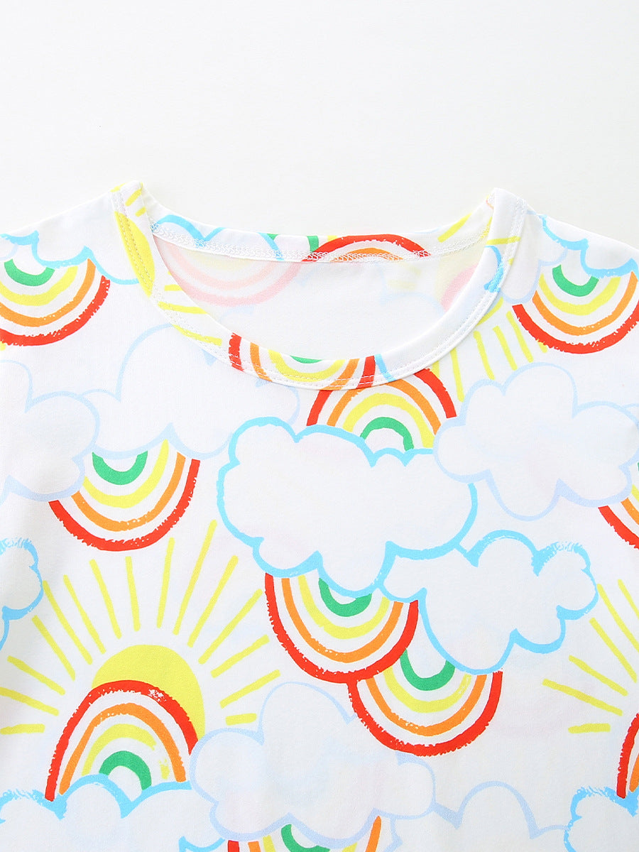 Arrival Summer Baby Kids Girls Short Sleeves Rainbow Pattern T-shirt and Shorts Clothing Set