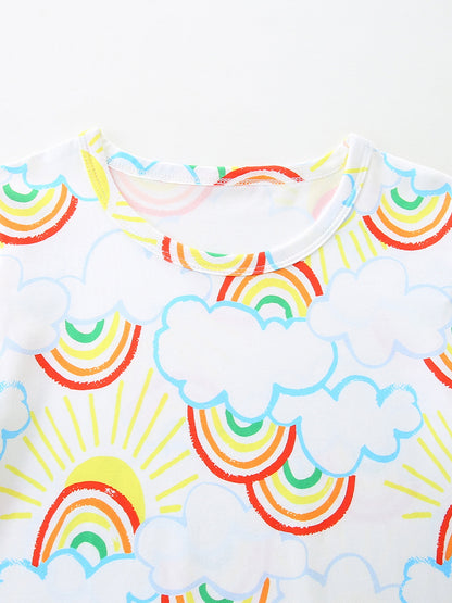 Arrival Summer Baby Kids Girls Short Sleeves Rainbow Pattern T-shirt and Shorts Clothing Set