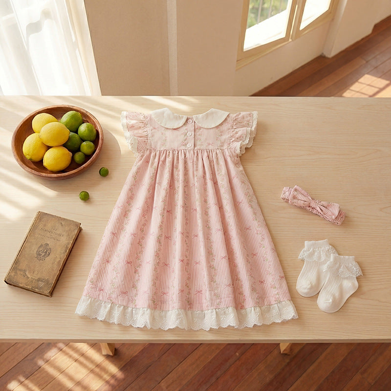 Summer New Arrival Baby Girls Fly Sleeves Flowers and Striped Pattern Dress, MyKids-USA®, Baby & Children's Dresses, MyKids-USA® -  -  -  -  -  -  - .