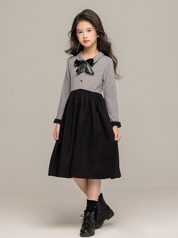 Autumn Arrival Long Sleeves Color Patchwork Dress for Stylish Girls