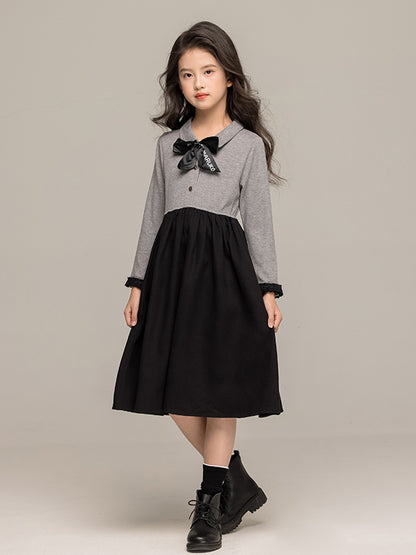Autumn Arrival Long Sleeves Color Patchwork Dress for Stylish Girls
