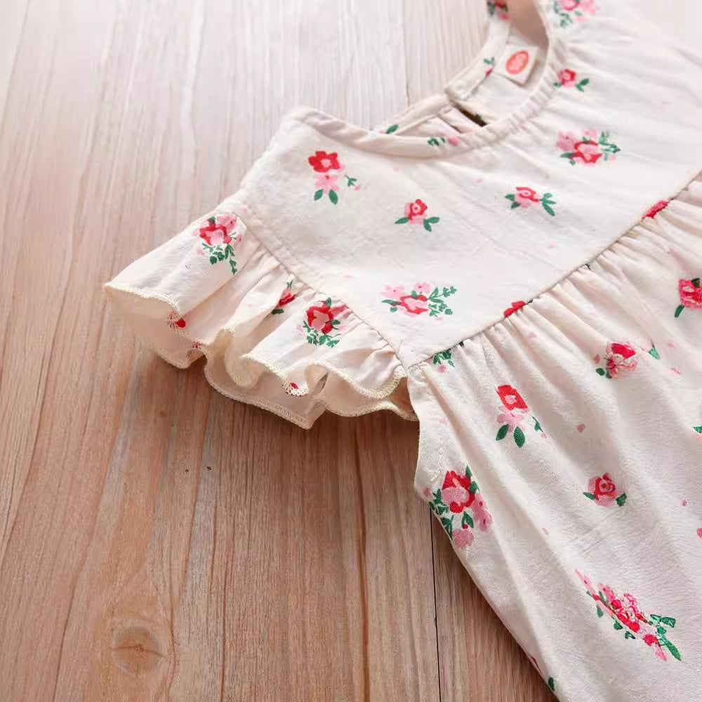Summer Baby Kids Girls Fly Sleeves Floral Print Sweet Princess Dress