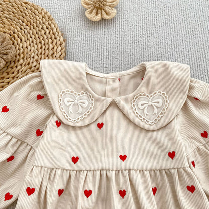 MyKids-USA® Autumn Hearts Pattern Baby Kids Girls Princess Long Sleeves Bodysuit