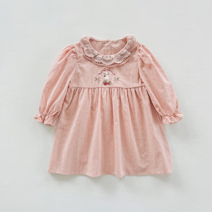 Arrival Autumn Girls Simple Cartoon Embroidery Pattern Long Sleeves Hollow-out Collar Dress, MyKids-USA®, Baby & Toddler Dresses, MyKids-USA - Size/Age - 90 (12-24M) - Color - Pink -  -  - TR2409100934-B